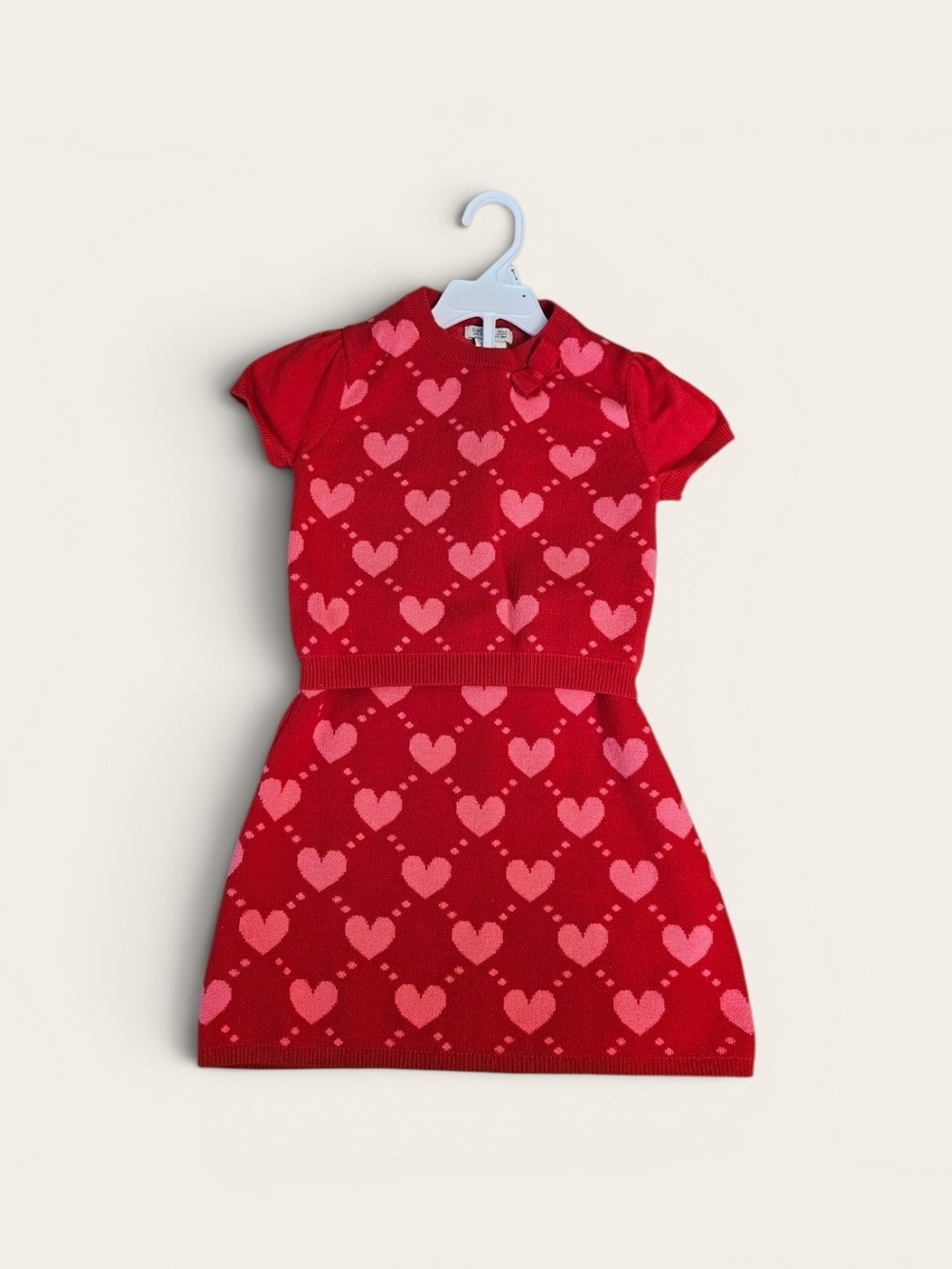 Rachel Zoe Red Knit Top And Skirt Set with Pink Heart Print